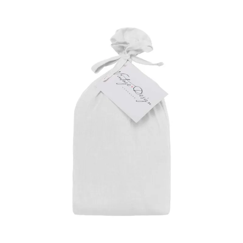 Vintage Design French Linen White Standard Pillowcase Pair