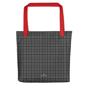 White Black Buffalo Plaid Print Designer 15"x15" Tote Market Shopping Bag-Made in USA/EU