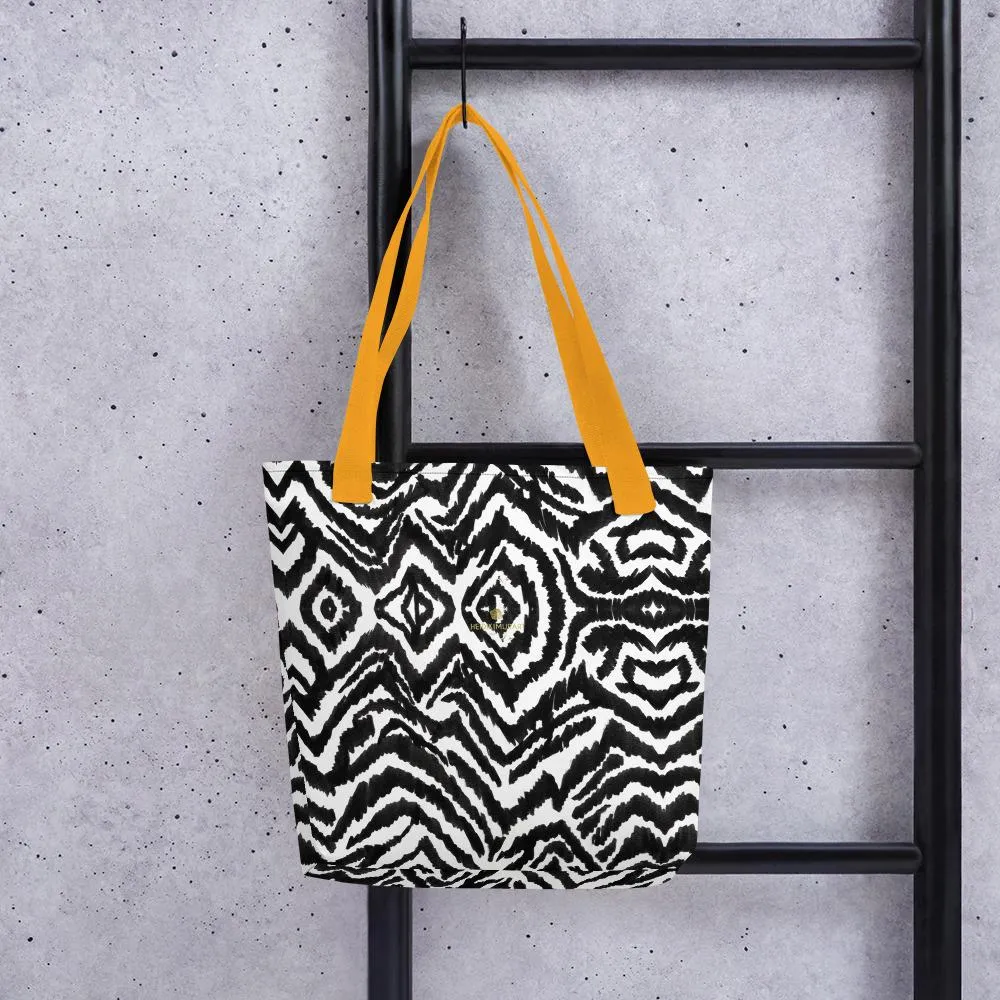 Zebra Print Tote Bag, Designer Black White Zebra Animal Print 15" x 15" Tote Market Bag- Made in USA/EU